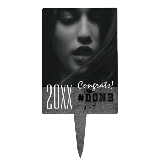 PHOTO #DONE Black and White Graduation Cake Topper (Front)