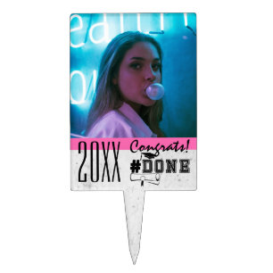 PHOTO #DONE Pink, Black and White Graduation Cake Topper