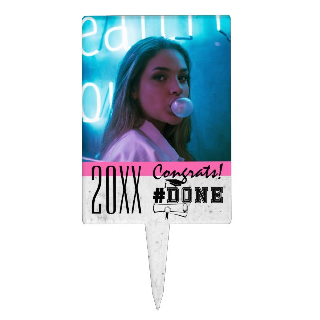 PHOTO #DONE Pink, Black and White Graduation Cake Topper (Front)