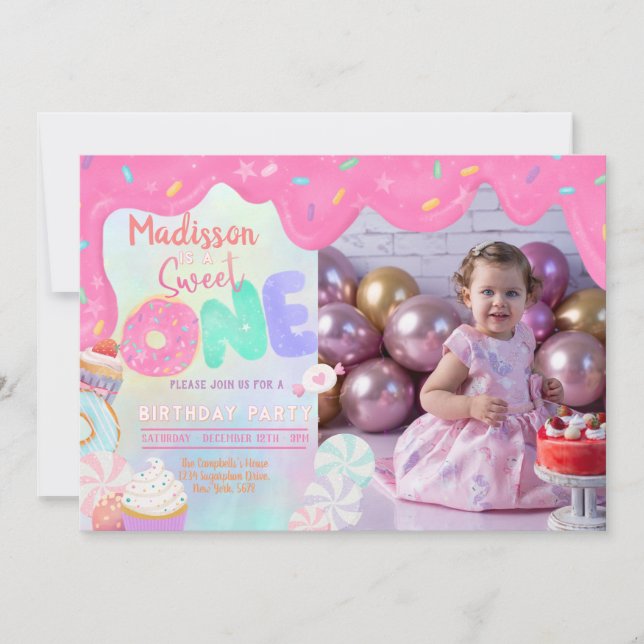 Photo Donut Sweet One Invitation (Front)