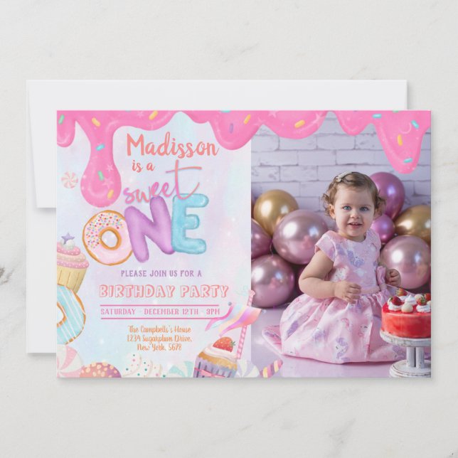 Photo Donut Sweet One Invitation (Front)