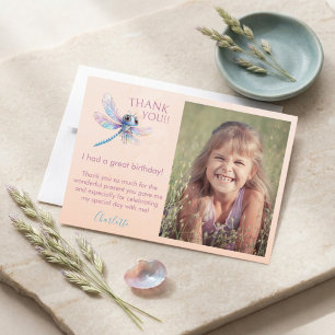 Photo Dragonfly Girl's Birthday Thank You Card