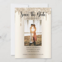 Photo Dripping Glitter Modern Engagement Save The Date