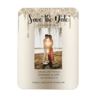 Photo Dripping Glitter Modern Engagement Save The  Magnet