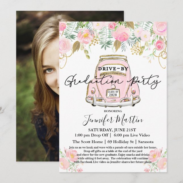 PHOTO - Drive By Graduation Party Virtual Invitation (Front/Back)