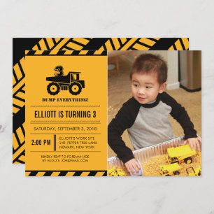 Photo Dump Truck Birthday Party Invites