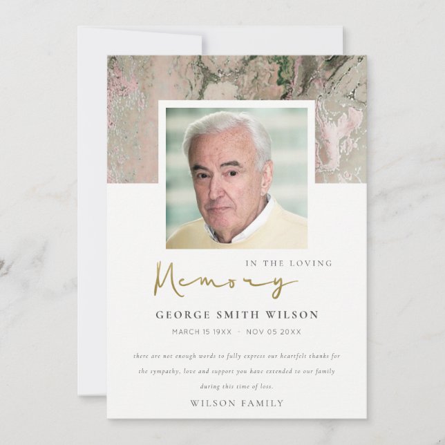 PHOTO DUSKY ROSE GOLD PINK AGATE SYMPATHY MEMORIAL THANK YOU CARD (Front)