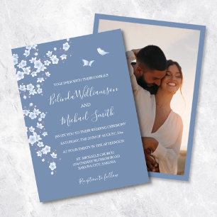 PHOTO Dusty Blue Cherry Blossom   Wedding Invitation