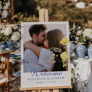 Photo Dusty Blue Crest Floral Wedding Foam Board