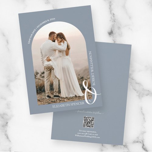 Photo Dusty Blue QR Code Wedding Save The Date