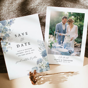 Photo Dusty Blue Watercolor Floral Wedding Save The Date
