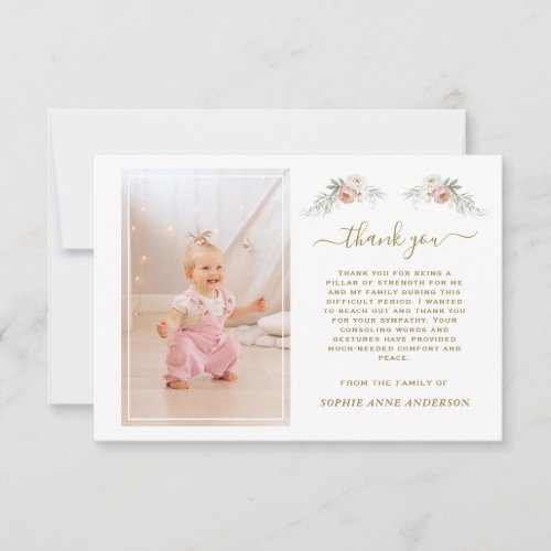 Photo Dusty Rose White Floral In Loving Memory Thank You Card