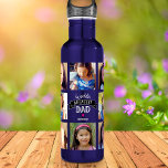 Photo DYI Collage World’s Greatest Dad Cool Modern Stainless Steel Water Bottle<br><div class="desc">“World’s Greatest Dad.” Let Dad know what you really think of him. Time for him to quench his thirst after a workout with this cool water bottle sporting a personalized photo collage and bold, modern white typography with a graphic black banner on a teal blue stainless steel background. Customize with...</div>