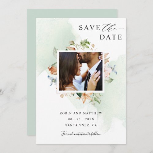 Photo Earthy Blooms and Green Floral Wedding Save The Date