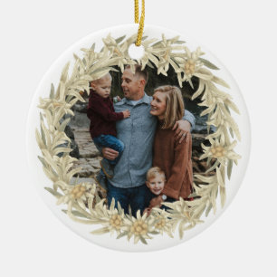 Photo Edelweiss Alpine Floral Wreath Ceramic Ornament