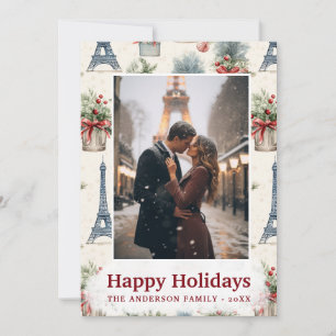 Photo Eiffel Tower Chic Paris Vintage Christmas Holiday Card
