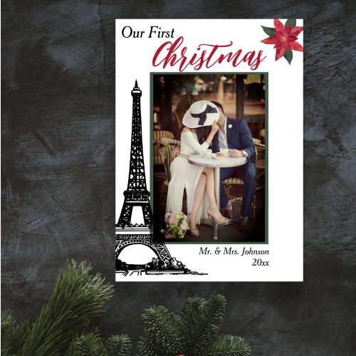 Photo Eiffel Tower Paris Couples First Christmas Holiday Card