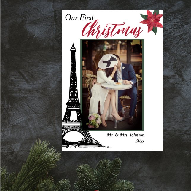 Photo Eiffel Tower Paris Couple's First Christmas Holiday Card (Creator Uploaded)
