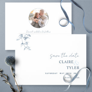 Photo, Elegant and Minimal Blue Wedding Save The Date