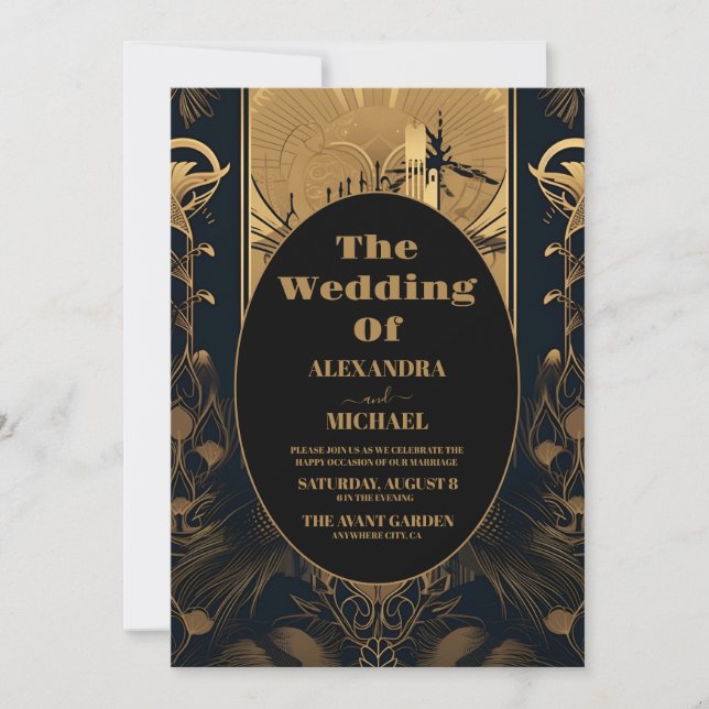 Photo Elegant Art Deco Peacocks Wedding Invitation (Front)