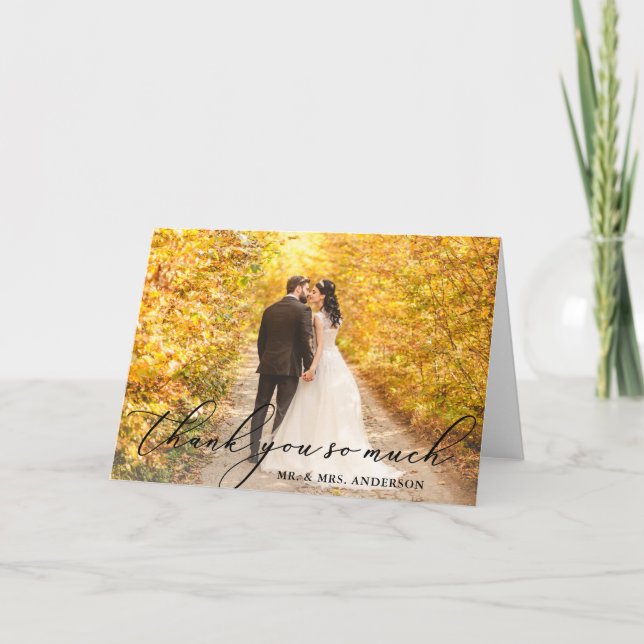 Photo Elegant Beautiful Calligraphy Wedding Fold Thank You Card (Front)