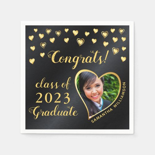 Photo Elegant Black and Gold Class 2023 Graduation Napkins