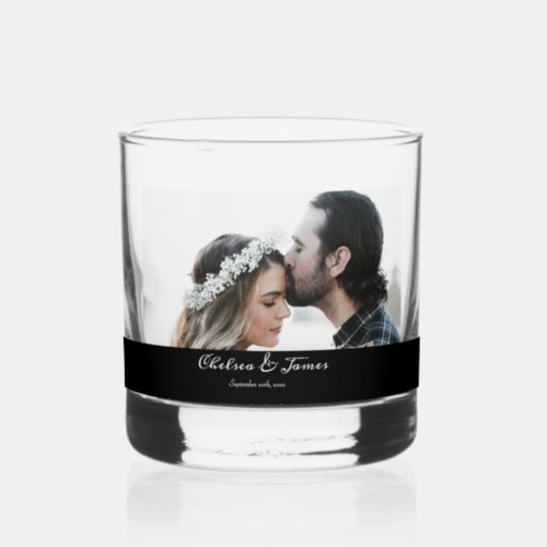 Photo Elegant Black Calligraphy Wedding Party  Whiskey Glass