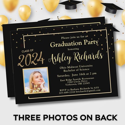 Photo Elegant Black Gold Graduation Party Invitation
