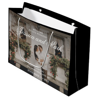Photo Elegant Black Wedding Welcome Large Gift Bag