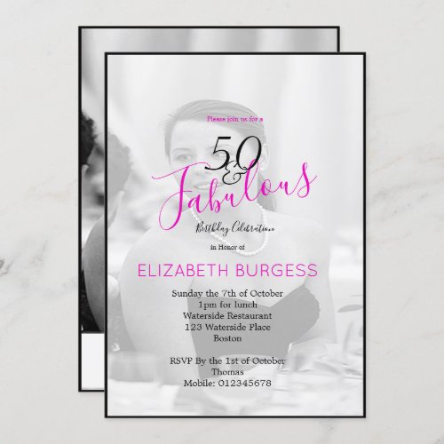 Photo Elegant Black  White Pink 50 and Fabulous Invitation