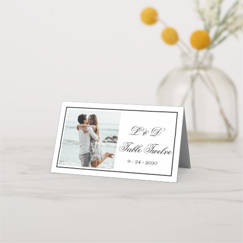 Photo Elegant Black White Wedding Table Number Place Card