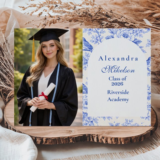 Photo Elegant Blue Floral Graduation Party Announcement (Creator Uploaded)