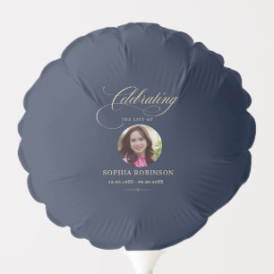 Photo Elegant Blue Gold Script Funeral Memorial Balloon