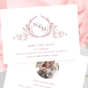 Photo, Elegant Blush Pink Monogram Wedding Save The Date