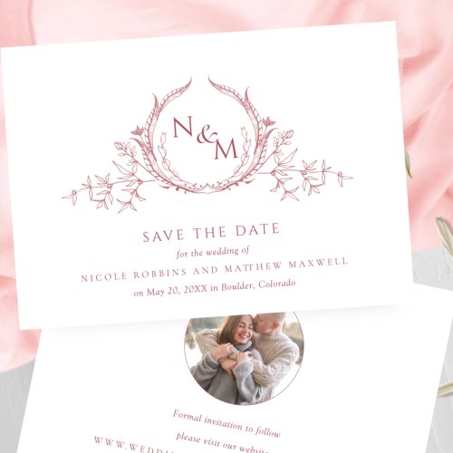 Photo Elegant Blush Pink Monogram Wedding Save The Date