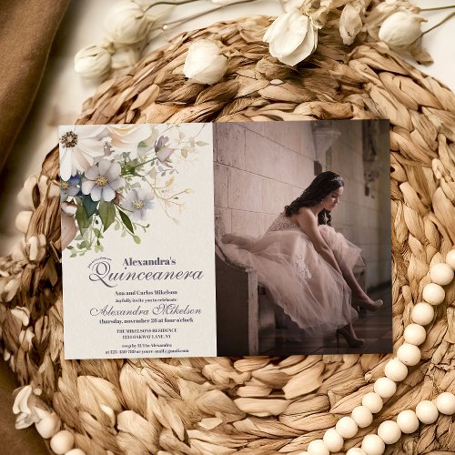 Photo Elegant Boho Wildflower Quinceanera  Invitation