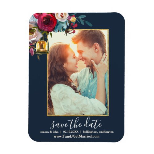 Photo Elegant Burgundy Navy Floral Save the Date Magnet