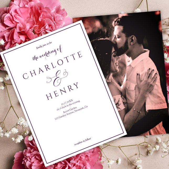 Photo Elegant Callighraphy Script Purple Wedding  Invitation (Creator Uploaded)