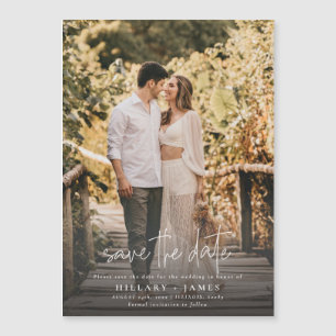 Photo Elegant Calligraphy Wedding Save the Date Magnetic Invitation