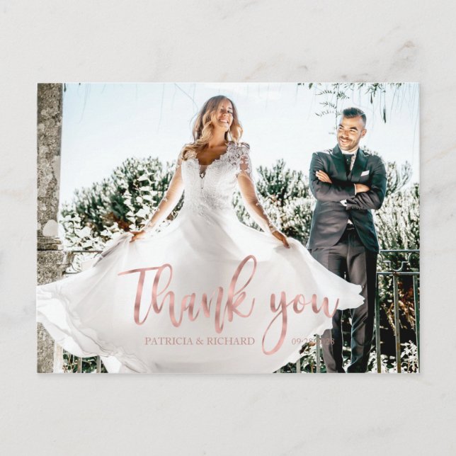 Photo Elegant Calligraphy Wedding Thank You Postcard (Front)