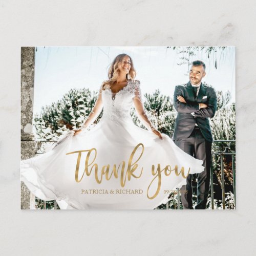 Photo Elegant Calligraphy Wedding Thank You Postcard