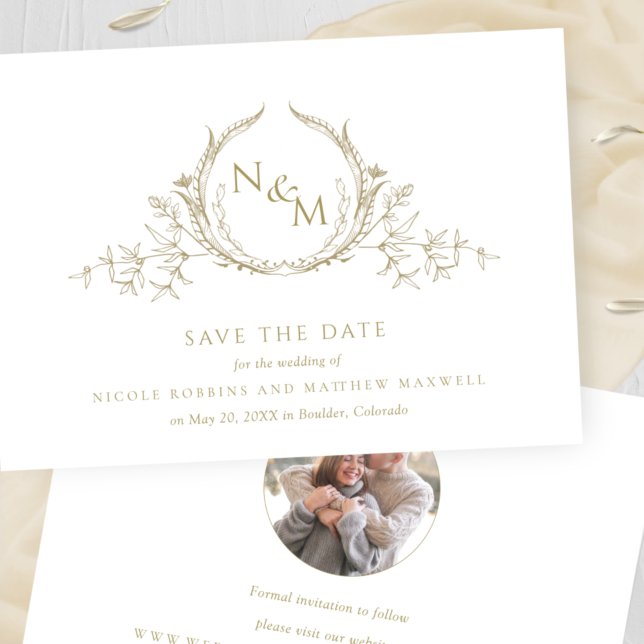 Photo, Elegant Champagne Cream Monogram Wedding Save The Date (Creator Uploaded)