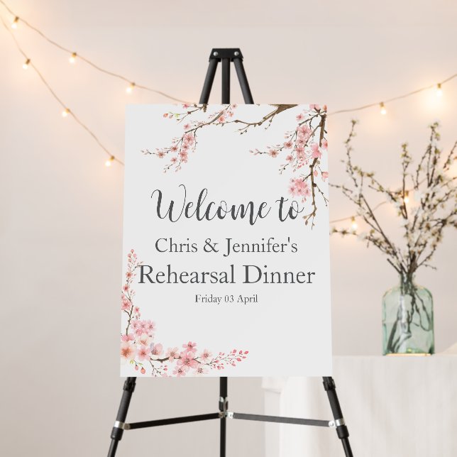  Photo Elegant Cherry Blossom QR Code Rehearsal Foam Board (In Situ (Stand))