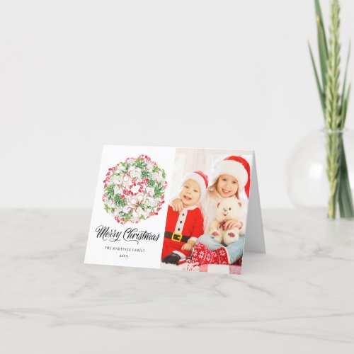 PHOTO Elegant Christmas Wreath Folded Holiday Card