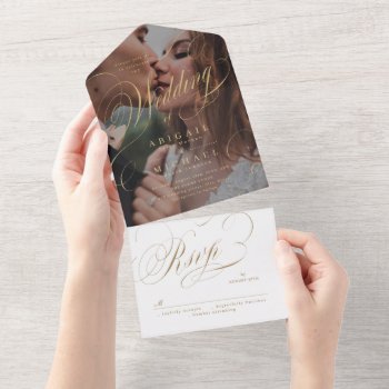 Photo Elegant Classic Calligraphy Vintage Wedding  All In One Invitation by AvaPaperie at Zazzle
