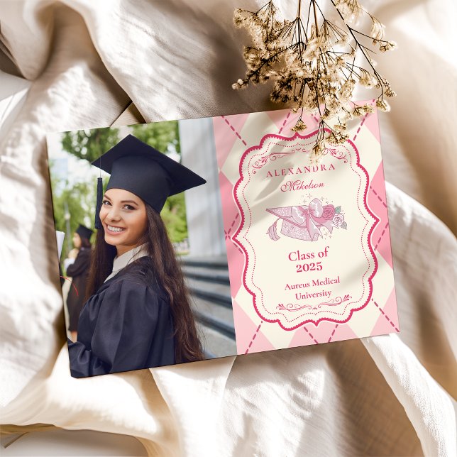 Photo Elegant Coquette Pink Bow Graduation Announcement (Creator Uploaded)