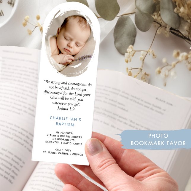 Photo Elegant Custom Boy Baptism Keepsake / Favor  Bookmarks (Creator Uploaded)