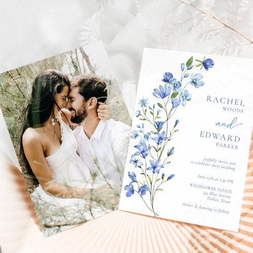 Photo Elegant Dusty Blue Floral Wedding Invitation