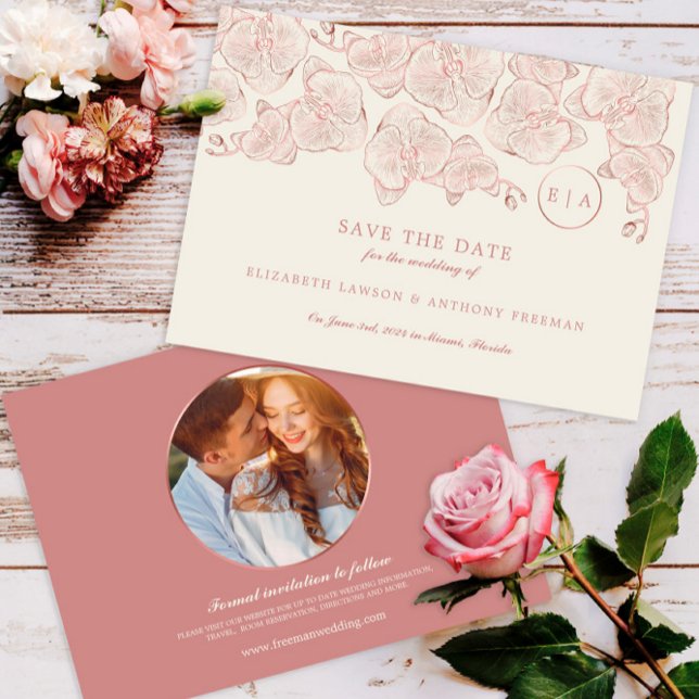 Photo, Elegant Dusty Rose Floral Wedding  Save The Date (Creator Uploaded)