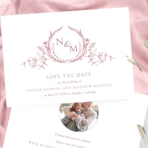 Photo Elegant Dusty Rose Monogram Wedding Save The Date